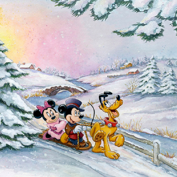 Winter Sleigh Ride 12×16 Disney Fine Art Treasures on Canvas by Michelle St. Laurent - Image 2